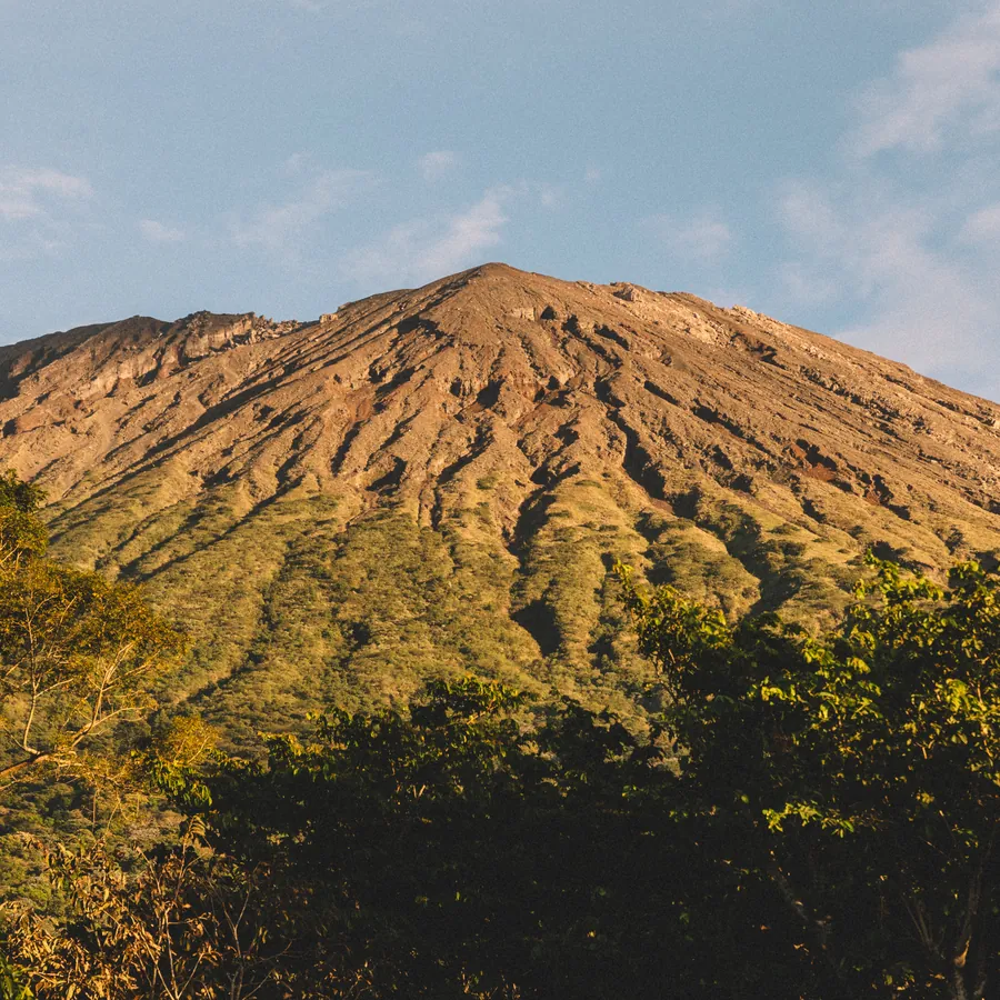 A volcano rising above the forest, seen on one of the retreat day trips